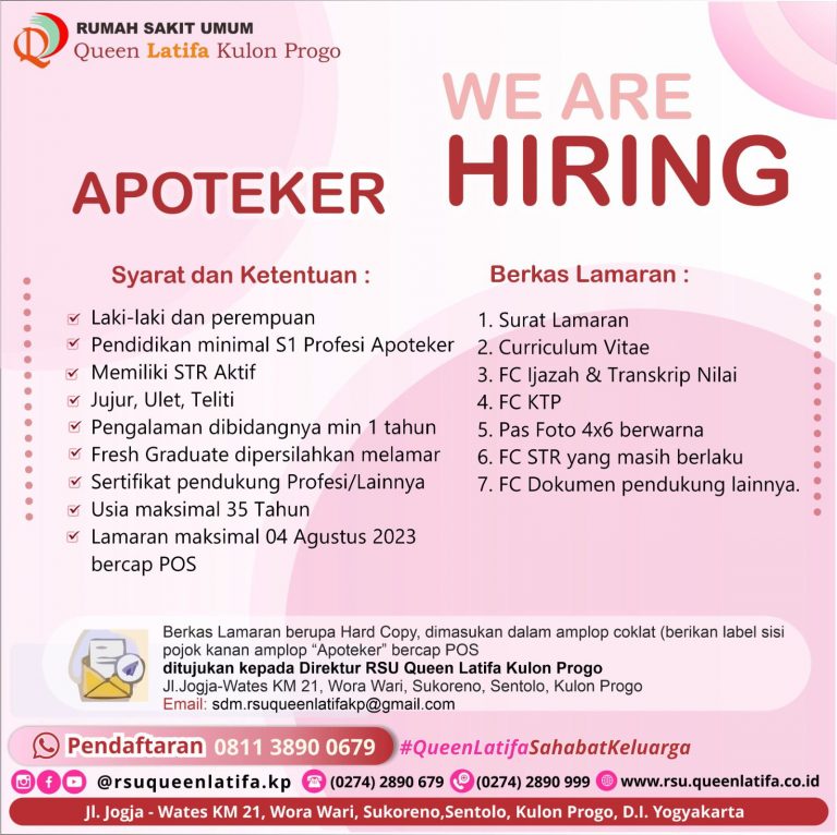 LOWONGAN PEKERJAAN “APOTEKER”