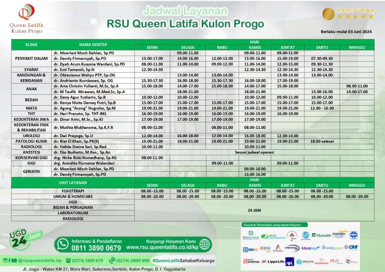 Jadwal Layanan RSU Queen Latifa Kulon Progo